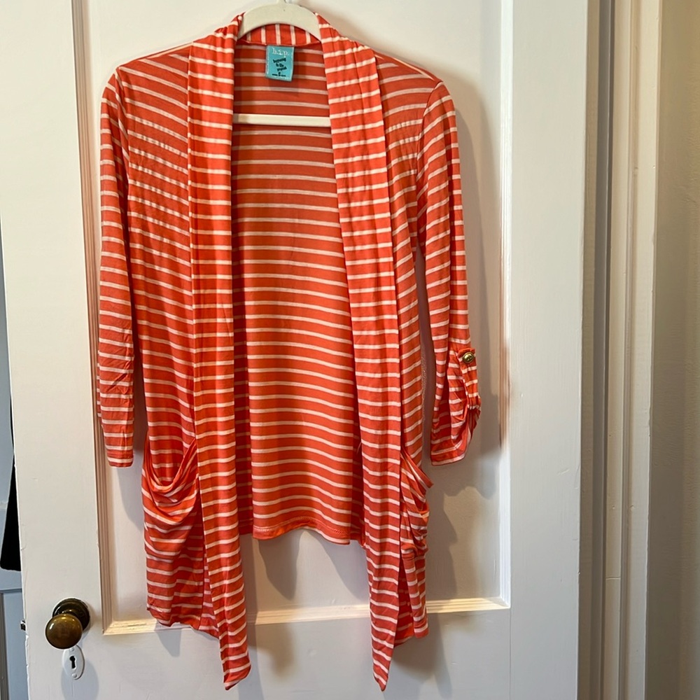 h.i.p peach and cream, striped cardigan.